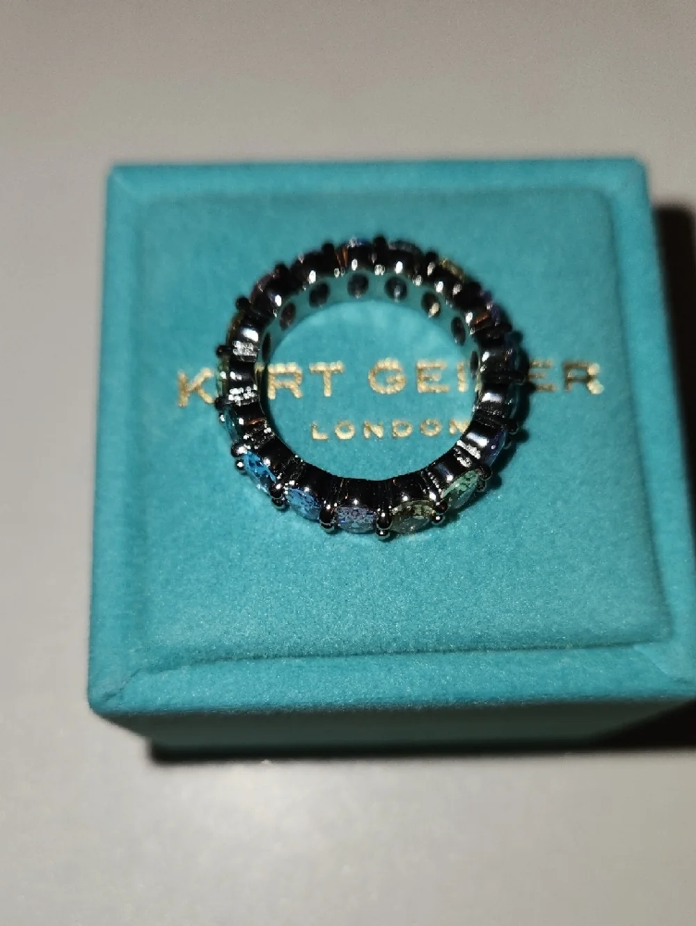 Kurt Geiger Rainbow Crystal Eternity Ring in Silver Tone - Picture 2 of 7